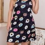 Donut Print Sleeveless Spaghetti Strap Mini Dress Black