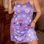 Lavender Purple Donut Print Sleeveless Spagetti Strap Mini Dress