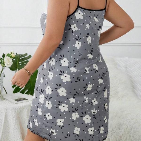 Grey Floral Print Spaghetti Shoulder Strap Mini Dress