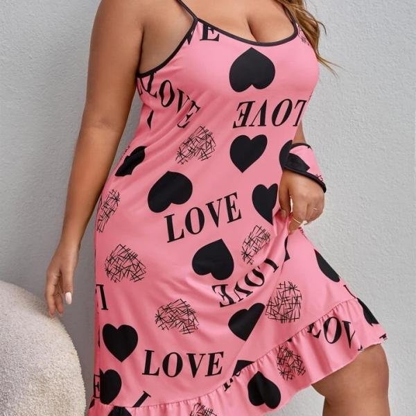 Pink Heart & LOVE Print Bow Strap Mini Dress