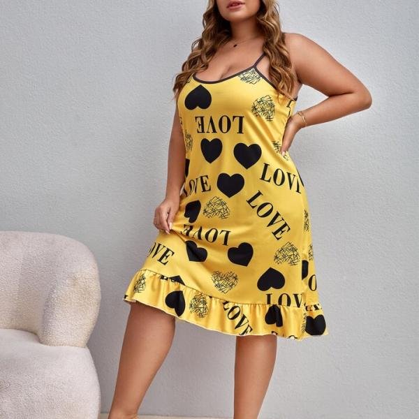 Mustard Yellow Heart Print - Abercrombie Wide Strap Mini Dress