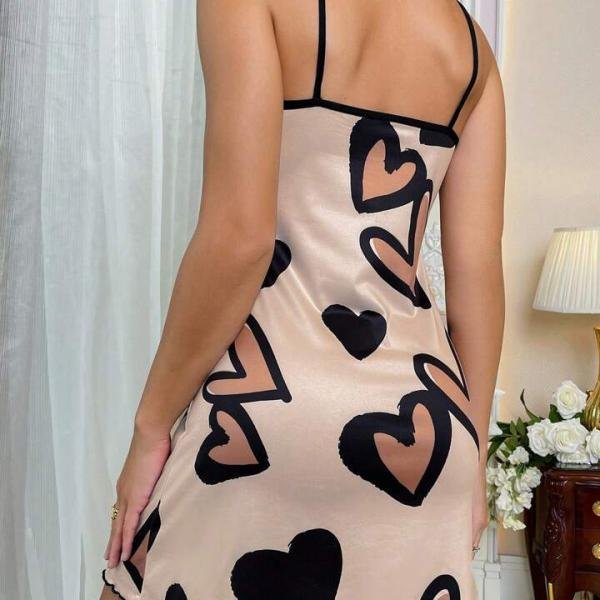 Champagne Beige Heart Print Sleeveless Cross Strap Mini Dress