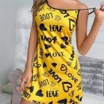 Yellow Love Print Spaghetti Strap Mini Dress