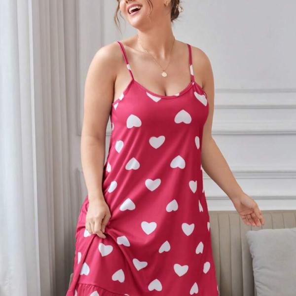 Pink Heart Print Sleeveless Strap Mini Dress for Women