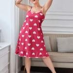 Pink Heart Print Sleeveless Strap Mini Dress for Women