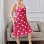 Pink Heart Print Sleeveless Strap Mini Dress for Women