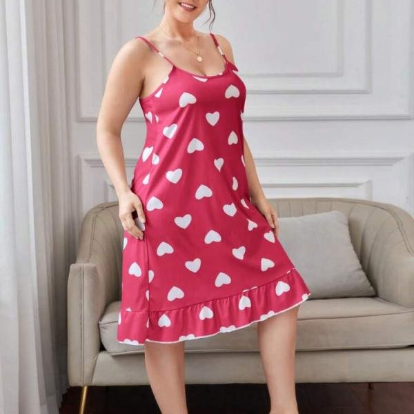 Pink Heart Print Sleeveless Strap Mini Dress for Women