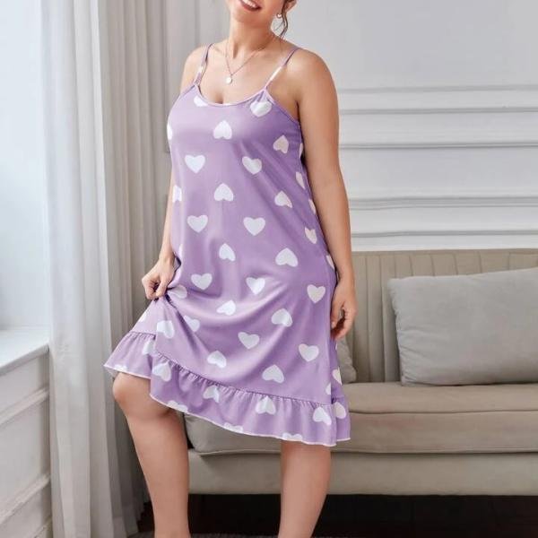 Lavender Heart Print Spaghetti Thin Strap Mini Dress