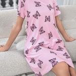 Baby Pink Butterfly Print Bridal Short Nighty