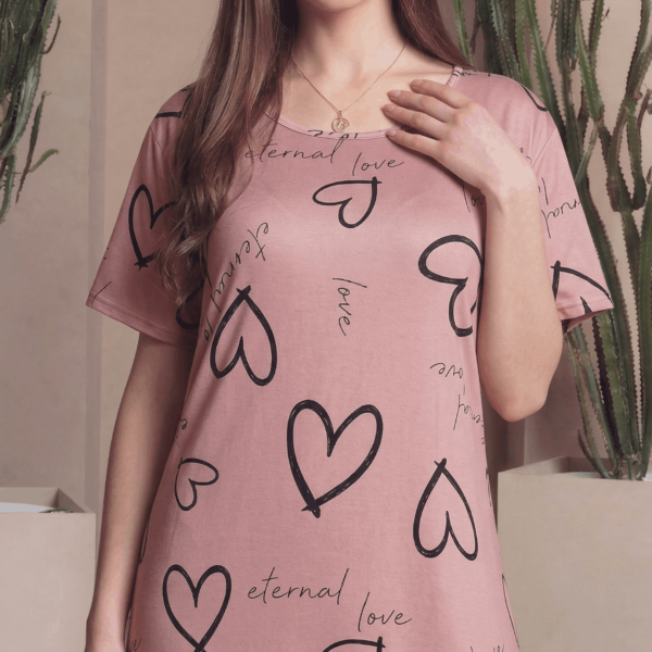 Blush Pink Heart & Script Print Women Short Nighty