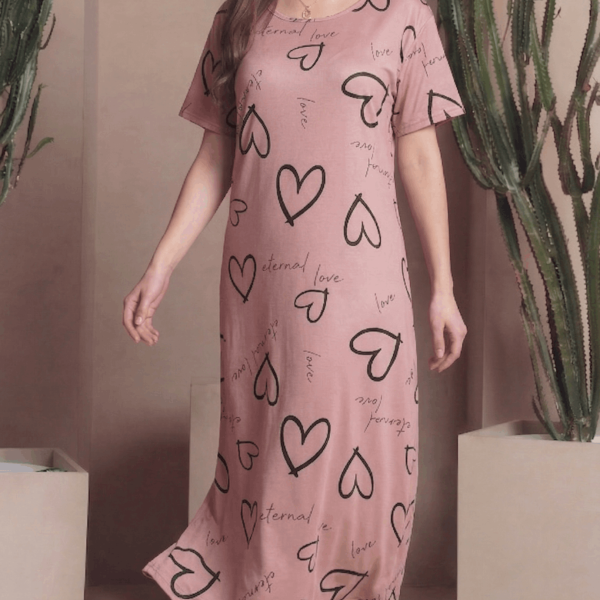 Blush Pink Heart & Script Print Women Short Nighty