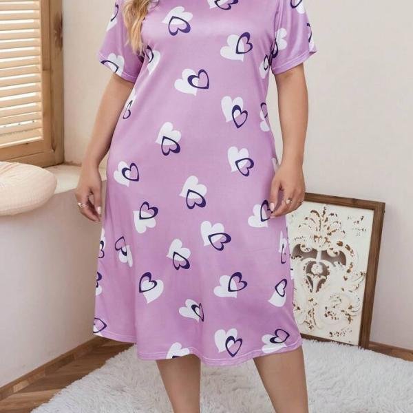 Women’s Lavender Heart Print Short Short Nighty