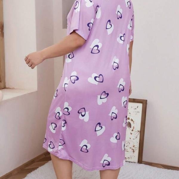 Women’s Lavender Heart Print Short Short Nighty