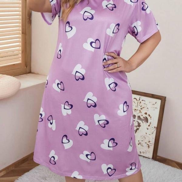 Women’s Lavender Heart Print Short Short Nighty