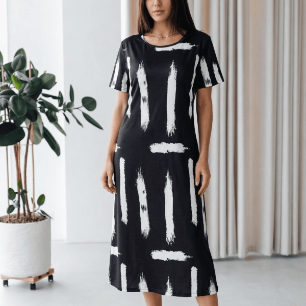 Midnight Brushstroke Cotton Long Nighty
