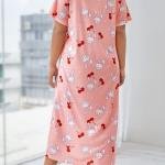 Peach Pink Bunny Print Midi Long Nighty for Women