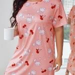 Peach Pink Bunny Print Midi Long Nighty for Women
