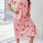 Peach Pink Bunny Print Midi Long Nighty for Women