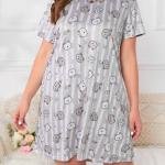 Grey Cute Cartoon Print Short Nighty for Honeymoon