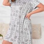 Grey Cute Cartoon Print Short Nighty for Honeymoon