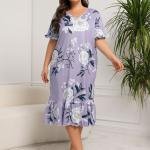Lavender Floral Print Long Nighty Cotton