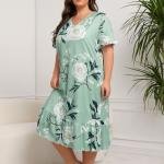 Mint Green Floral Print Long Nighty Dress