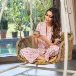 Blush Petal Floral Fleece Night Suit For Ladies