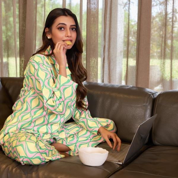 Lime Glow Pastel Womens Checked Pyjamas