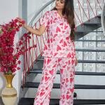 Blush Love Heart Printed Cotton Pajama And Robe Set