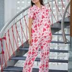 Blush Love Heart Printed Cotton Pajama And Robe Set