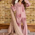 Rose Blush Abstract Printed Pajama Set With Robe