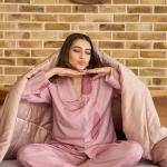 Rose Blush Abstract Printed Pajama Set With Robe