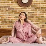 Rose Blush Abstract Printed Pajama Set With Robe