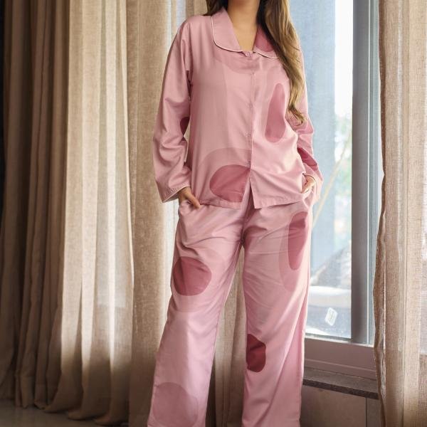 Rose Blush Abstract Printed Pajama Set With Robe