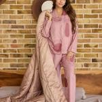 Rose Blush Abstract Printed Pajama Set With Robe