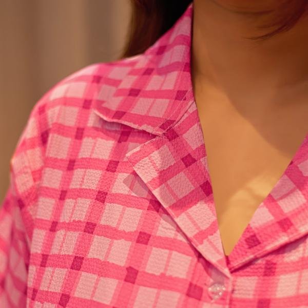 Rose Check Pink Pajama Set Womens