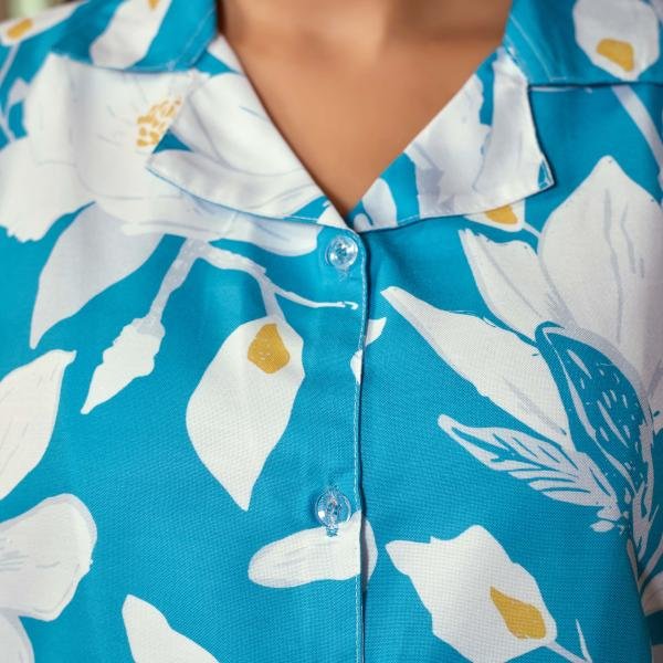 Ocean Bloom Teal Blue Thermal Pyjamas Womens