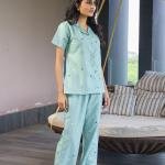 Mint Breeze Pastel Green White Cotton Pyjamas