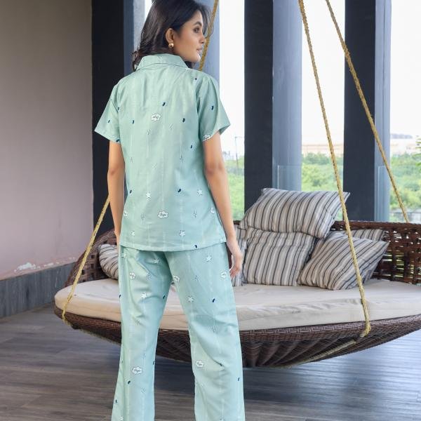 Mint Breeze Pastel Green White Cotton Pyjamas