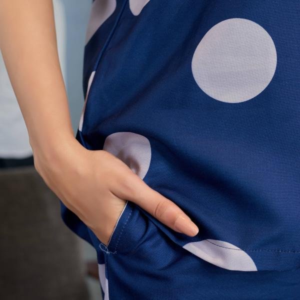 Midnight Navy Polka Dot Velour Pyjamas Womens