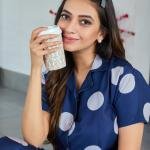 Midnight Navy Polka Dot Velour Pyjamas Womens