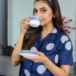 Midnight Navy Polka Dot Velour Pyjamas Womens