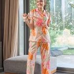 Peach Bloom Abstract Lounging Pyjamas