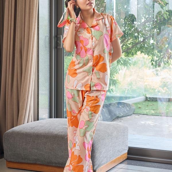 Peach Bloom Abstract Lounging Pyjamas