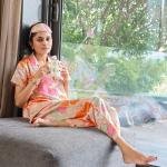 Peach Bloom Abstract Lounging Pyjamas