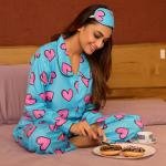 LovePop Aqua Blue Heart Print Beige Pajamas
