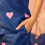 Navy Blue Heart Print Silk Pajamas Black