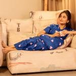 Navy Blue Heart Print Silk Pajamas Black