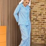 Blue Breeze Stripe Black Silk Pajamas