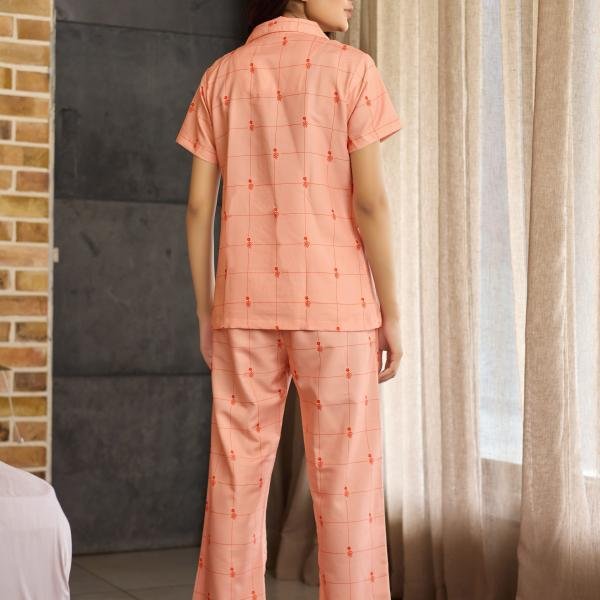 Peach Bloom Printed Ladies White Pyjamas